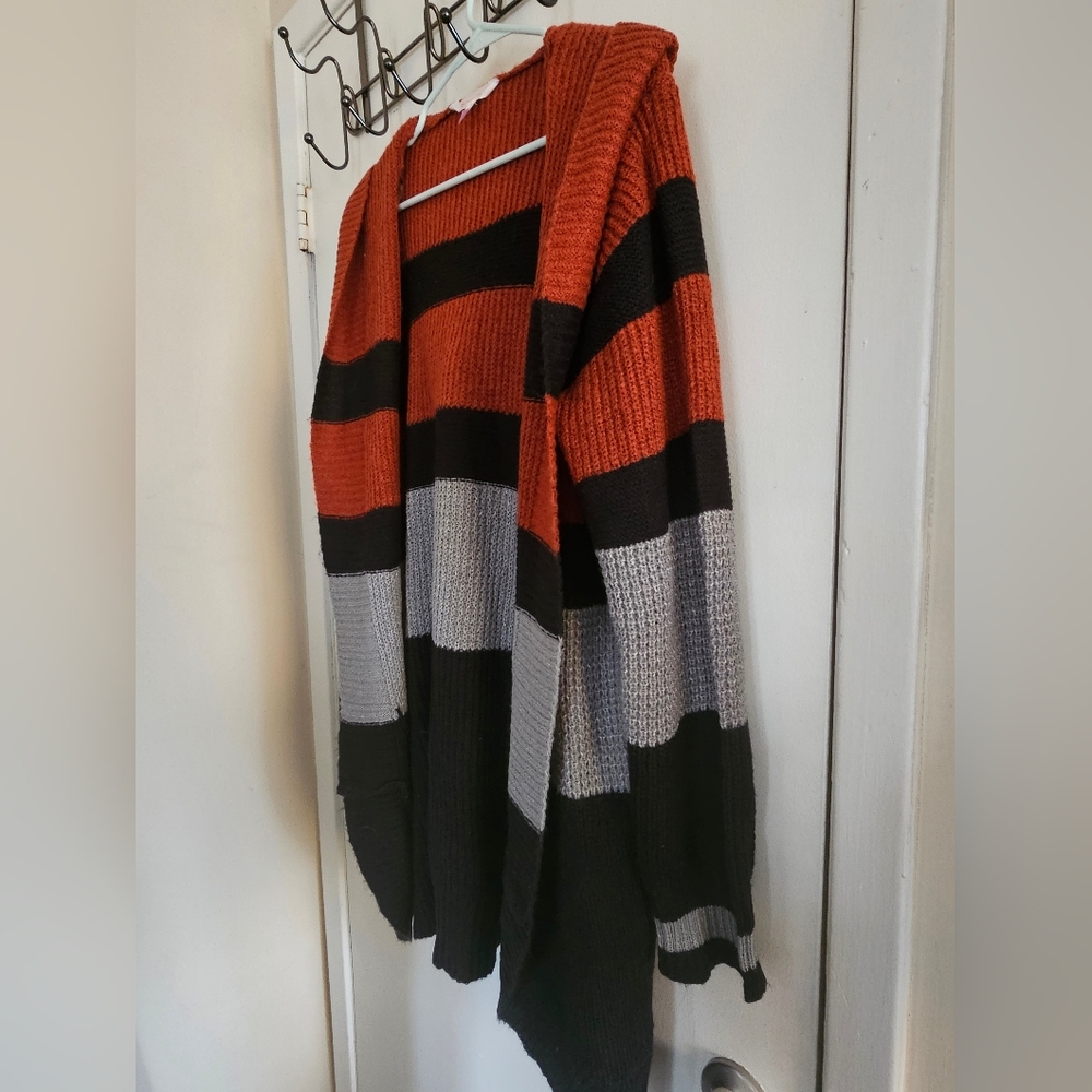 No Boundaries Striped Sweater - Black, Gray, Orange - Picture 4 of 8